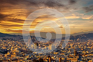 Barcelona cityscape at sunset overlook