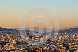 Barcelona cityscape at sunset overlook