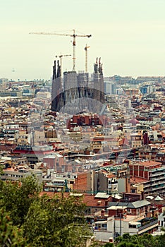 Barcelona skyline, Sagrada Familia Cathedral, Catalonia, Spain photo