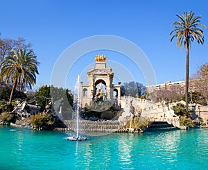 Barcelona ciudadela park lake fountain photo