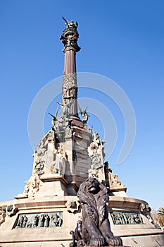 Barcelona Cristobal Colon statue on blue sky
