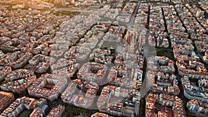 Barcelona Eixample residential district and famous Basilica Sagrada Familia