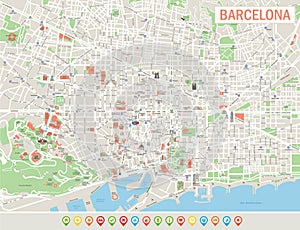 Barcelona Map and Navigation Icons.