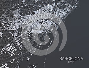 Barcelona map, satellite view, Spain