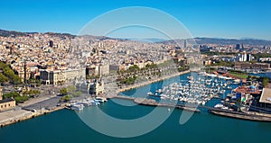 Barcelona marina port from above