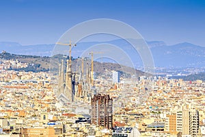 Barcelona panorama with Sagrada Familia, Spain