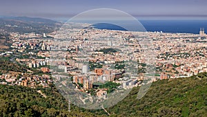 Barcelona, panoramic view of the city in Catalonia Spain, seen from Tibidabo Hill