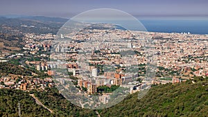 Barcelona, panoramic view of the city in Catalonia Spain, seen from Tibidabo Hill