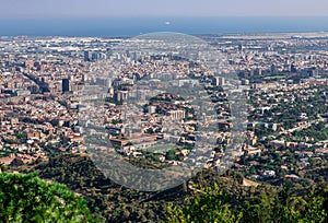 Barcelona, panoramic view of the city in Catalonia Spain, seen from Tibidabo Hill