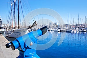 Barcelona port marina with blue telescope