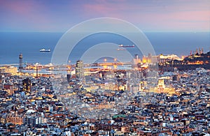 Barcelona and port at night