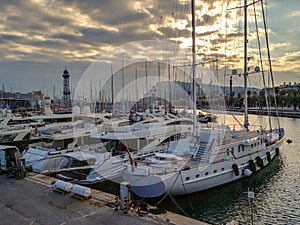 Barcelona port sunset, Espania, Spain photo