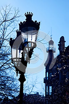 Barcelona Rambla Catalunya streetlights backligth