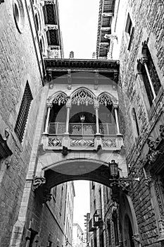 Barcelona\'s Gothic Quarter, El Pont del Bisbe was built for the 1929 Barcelona International Exposition, Spain