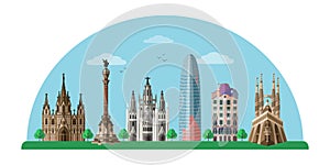 Barcelona sightseeing tour flat vector banner isolated on white background