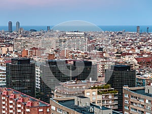 Barcelona skyline in evening gloaming