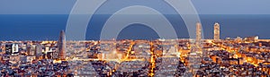 Barcelona skyline panorama at night