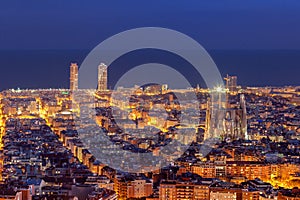 Barcelona skyline panorama at night