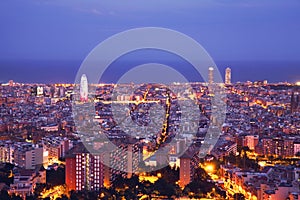 Barcelona skyline panorama at night