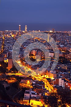 Barcelona skyline panorama at night