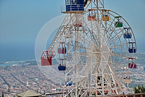 Barcelona, Spain - 14.08.2019: Attractions park on Mount Tibidabo
