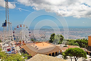 Barcelona, Spain - 14.08.2019: Attractions park on Mount Tibidabo