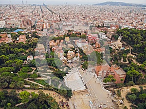 BARCELONA, SPAIN - 22 AUGUST 2018: View Park Guell in Barcelona. Catalonia, Spain