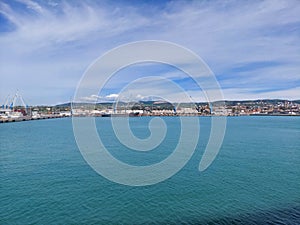 Barcelona spain 27april 2023 a view from cruise port , ship pssing by