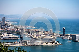 Barcelona Spain - Aerial view of Port Vell from Montjuic hill