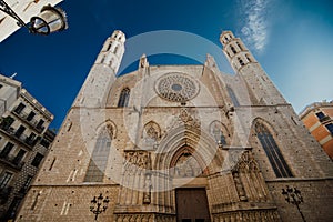 Barcelona, Spain - April, 2019: Old Church in the Gothic Quarter of Barcelona. It is aslo called as Barri Gotic. It is Old City of