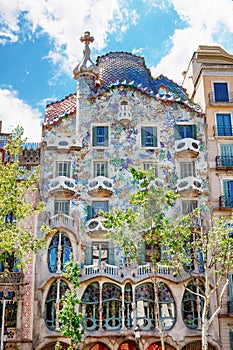 Barcelona, Spain - 17 April, 2016: The facade Casa Battlo or house of bones designed by Antoni Gaudi