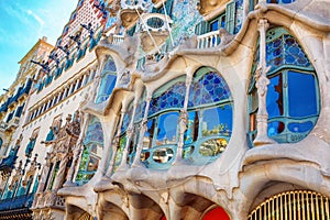 Barcelona, Spain - 17 April, 2016: The facade Casa Battlo or house of bones designed by Antoni Gaudi