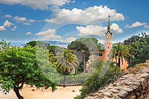 Barcelona, Spain - April 19, 2016: Famous Park Guell in Barcelona, Spain. The Gaudi House Museum.