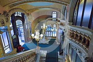 BARCELONA, SPAIN - APRIL 28: Interior of the Palace of Catalan Music on April 28, 2016 in Barcelona, Spain