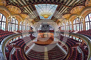 BARCELONA, SPAIN - APRIL 28: Interior of the Palace of Catalan Music on April 28, 2016 in Barcelona, Spain