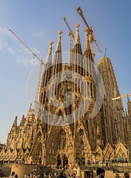 BARCELONA, SPAIN - Aug 30, 2018: La Sagrada Familia, the cathedral designed by architect Gaudi