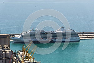 Barcelona, Spain - August 2, 2019: A cruise ship at the port area