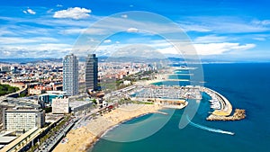 Barcelona Spain beach aerial view