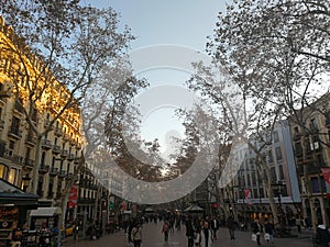 Barcelona, Spain, December 21, 2017: View of Streets of Barcelona Downtown