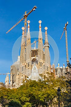 BARCELONA, SPAIN - February 5, 2016: Sagrada Familia church Temple Expiatori de la Sagrada Famalia in Barcelona, Spain. Designed