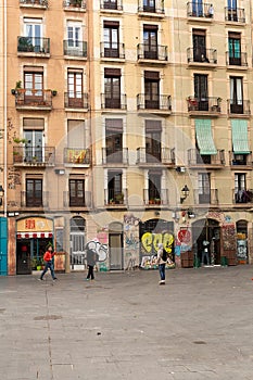 Beautiful architecturResidential apartment building with shops on the ground floor Barcelonae in the city centre of Barcelona