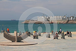 Barcelona, Spain - Jun 13, 2019: Relax zone on sea coast