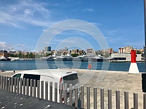 Barcelona, Spain, June 2019 - A close up of a pier next to a body of water