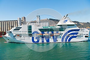Barcelona, Spain - March 30, 2016: passenger vessel GNV Rhapsody Genova in sea port. Cruise destination and vessel trip