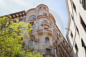 BARCELONA, SPAIN - MAY 15, 2017: One of the old historical buildings in modern style in the center of Barcelona in sunny day