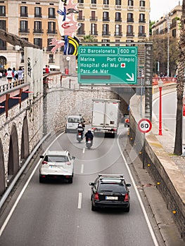 Barcelona, Spain. May 2019. Traffic near the beach in Barcelona