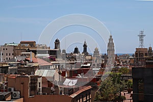 Barcelona, Spain, old city skyline taken from the roofs