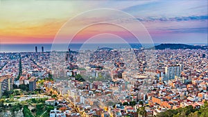 Barcelona Spain panorama sunrise city skyline