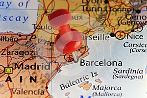 Barcelona, Spain pinned map