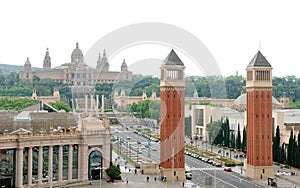 Barcelona, Spain - Plaza de Espana panoramic view, on background National art museum photo